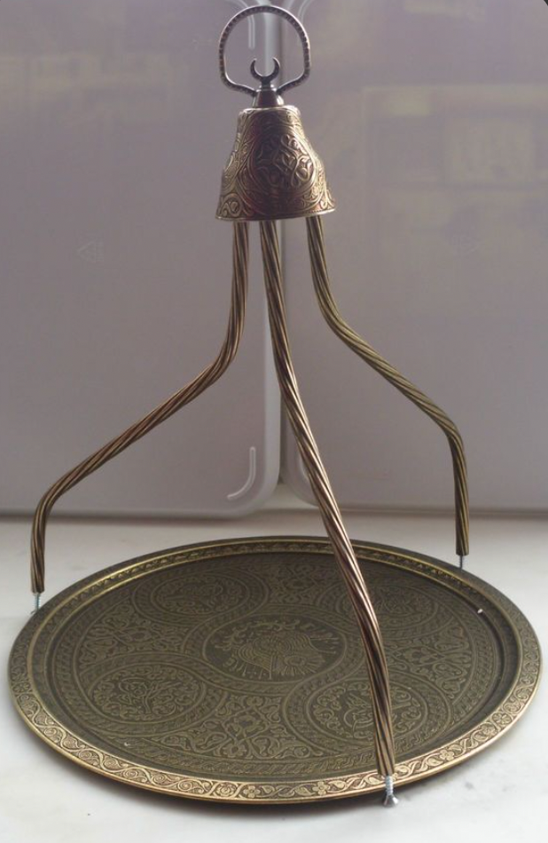 Traditional Turkish hanging tea tray, or tepsi, made of brass